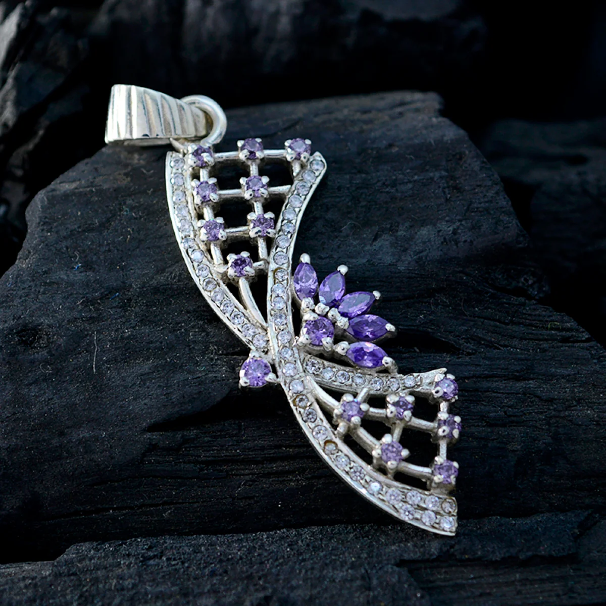 Amethyst Whisper-thin Middle Eastern 92.5 Silver multiple Sarah Art-Deco Purple Pendant Jewellery - Image 3