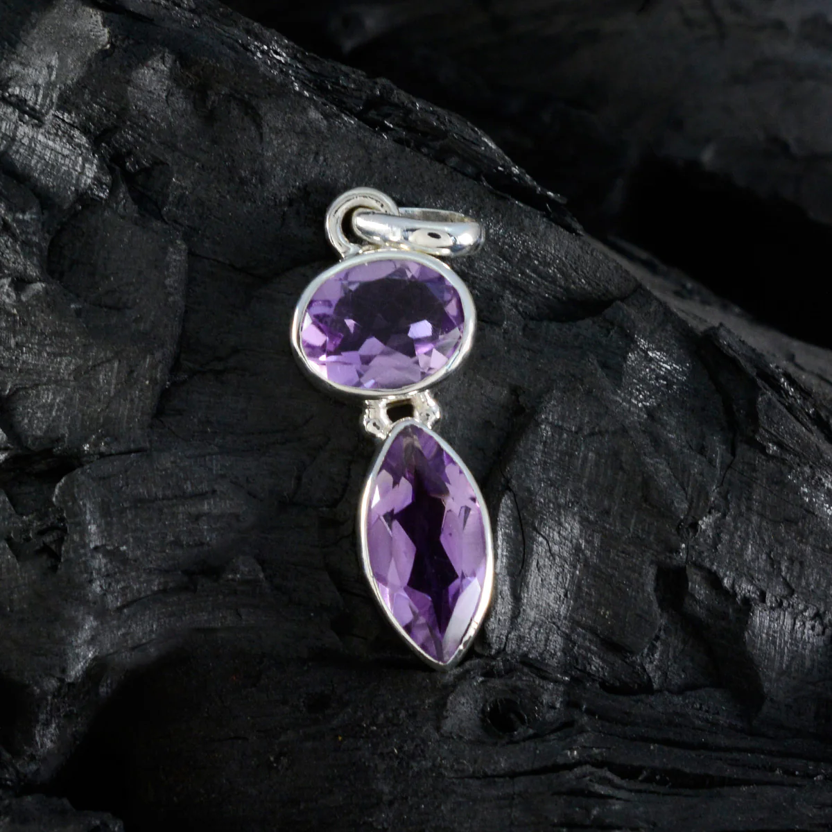 Amethyst Whisper-thin Russian 925 Silver Toi et Moi Ellie Sophisticated Purple Pendant Jewelry - Image 3