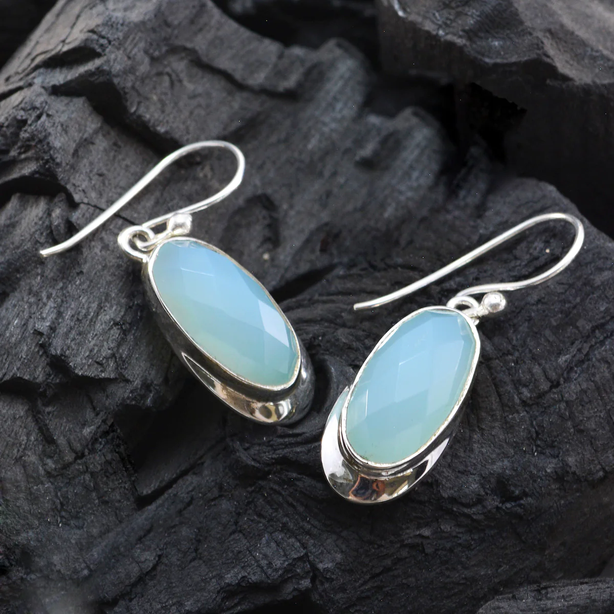 Aqua Chalcedony French Scarlett Solitaire Dangle Green 925 Sterling Silver Earring - Image 3