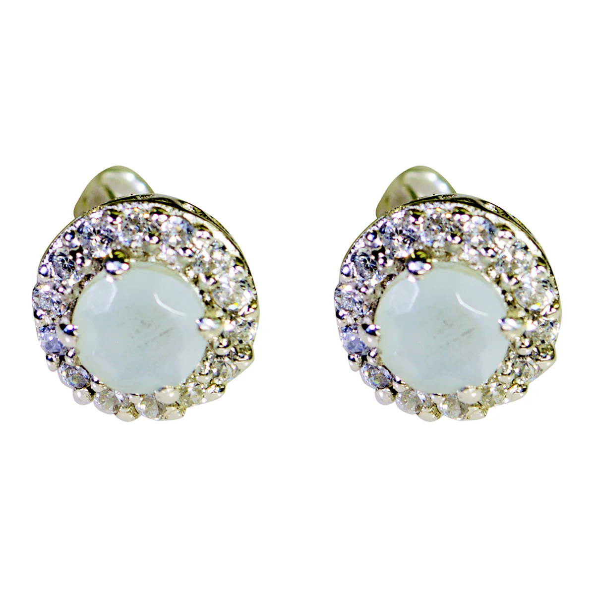 Aqua Chalcedony German Skylar multiple Stud Green Silver Earring - Image 2