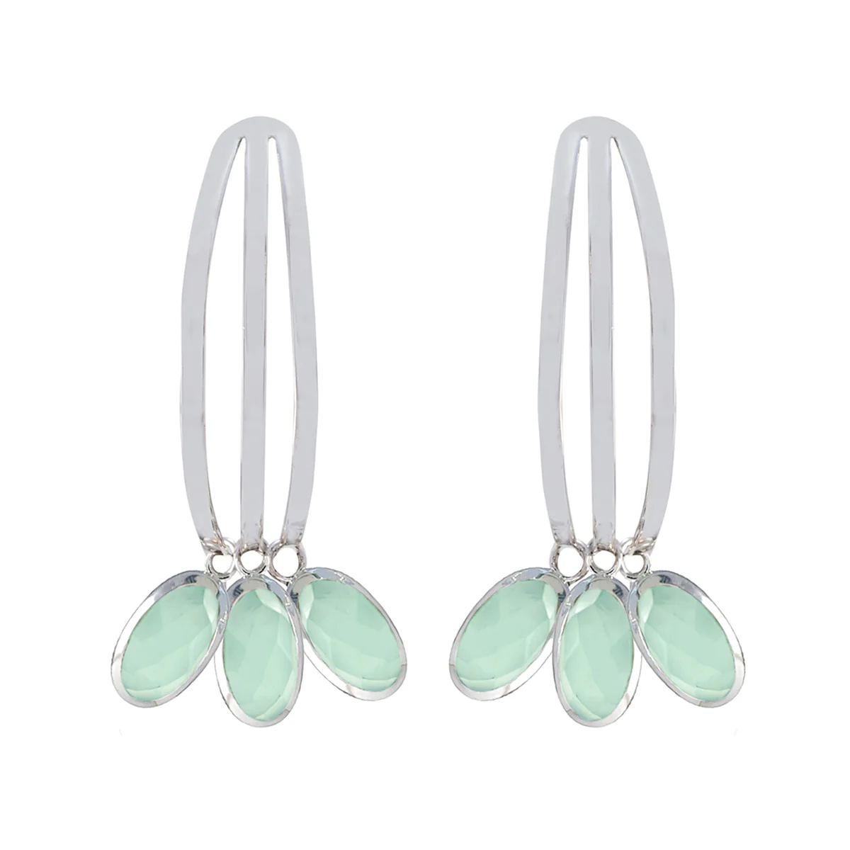 Aqua Chalcedony Japanese Noelia multiple Stud Green 925 Sterling Silver Earring