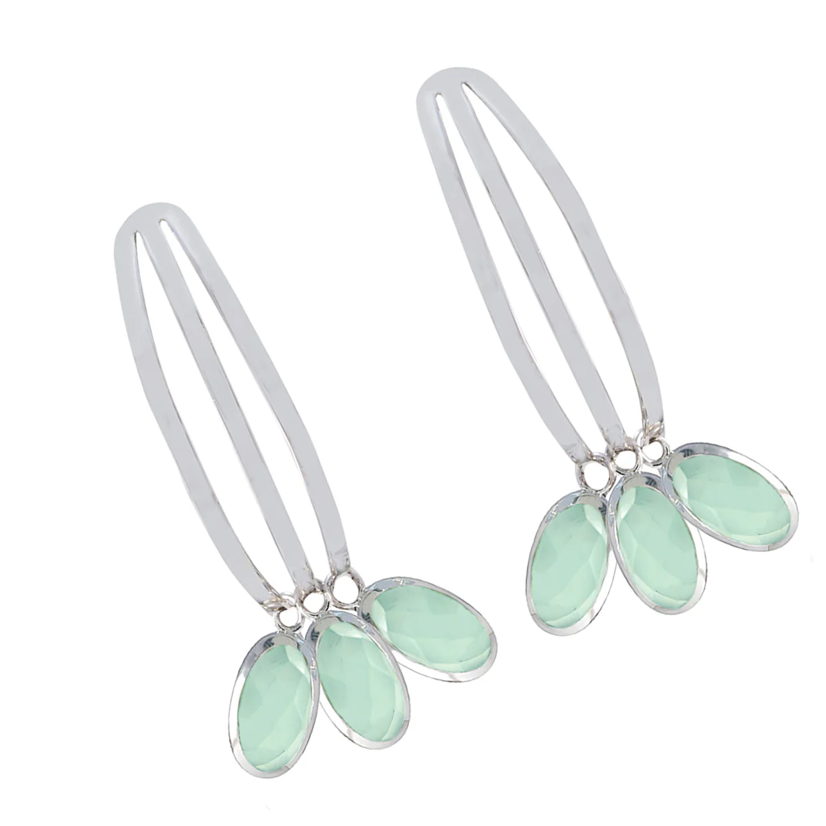 Aqua Chalcedony Japanese Noelia multiple Stud Green 925 Sterling Silver Earring - Image 2