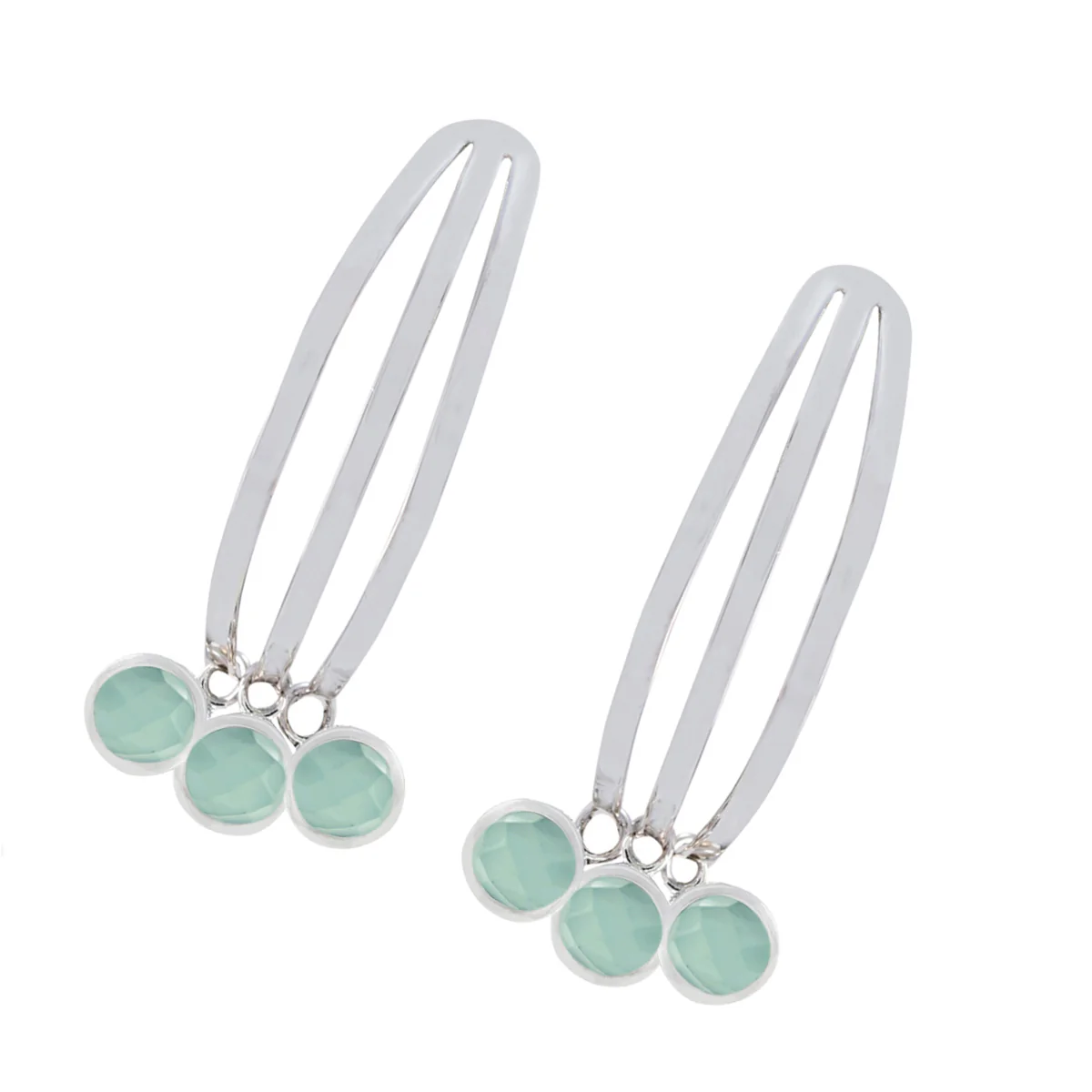 Aqua Chalcedony Korean Nayara multiple Stud Green 92.5 Silver Earring - Image 3