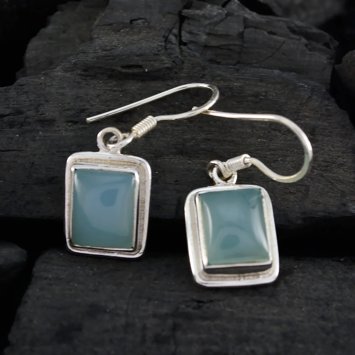 Aqua Chalcedony Mexican Penelope Solitaire Dangle Green 925 Silver Earring - Image 3