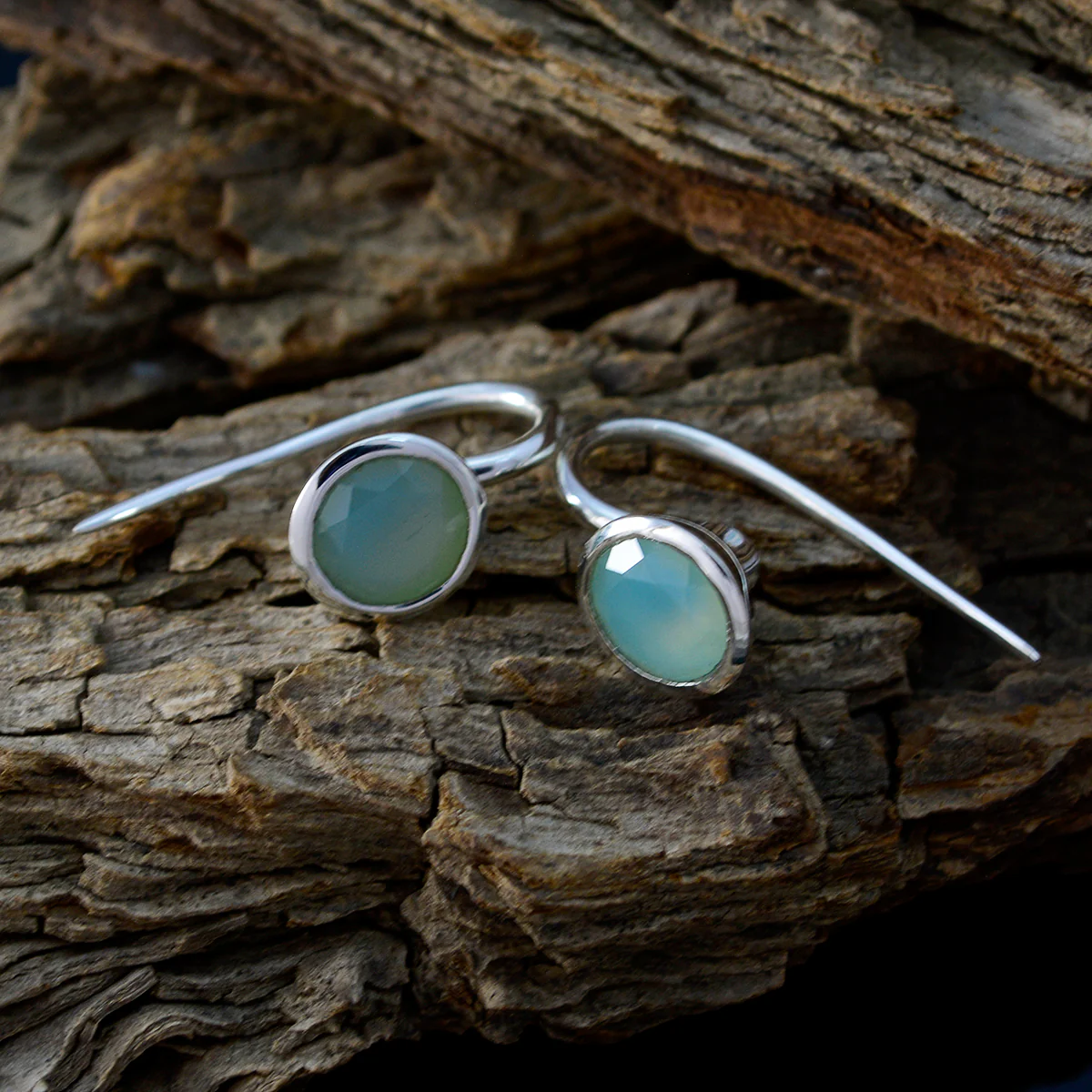 Aqua Chalcedony Middle Eastern Zoe Solitaire Stud Green 92.5 Silver Earring - Image 2