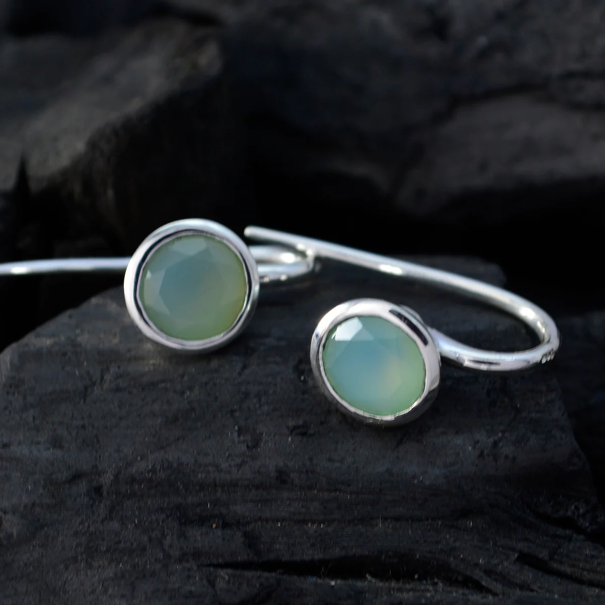Aqua Chalcedony Middle Eastern Zoe Solitaire Stud Green 92.5 Silver Earring - Image 3