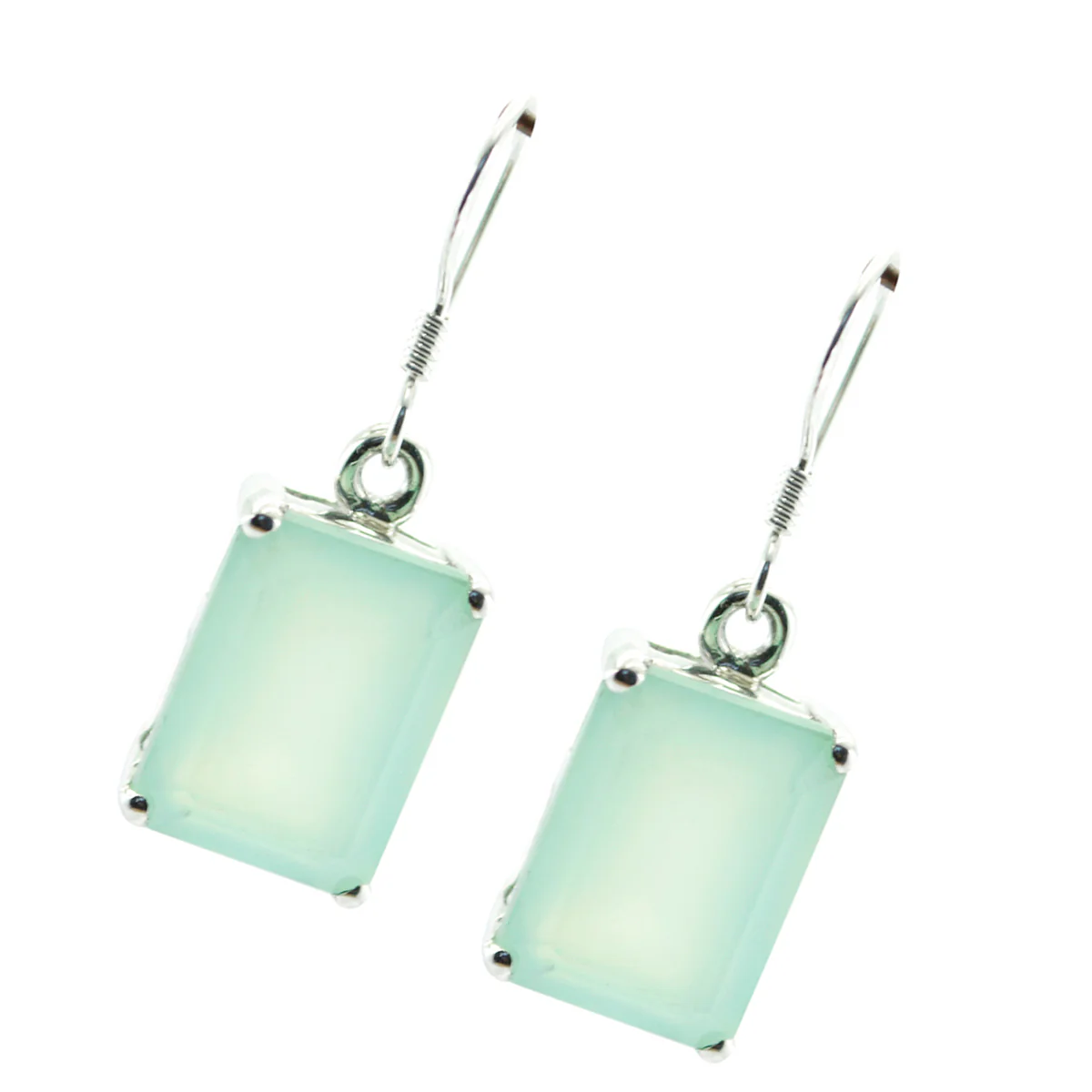 Aqua Chalcedony Russian Sophia Solitaire Dangle Green Silver Earring - Image 3