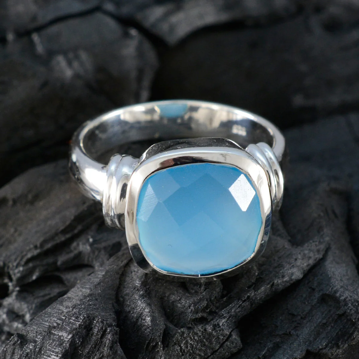 Aqua Chalcedony Solitaire African Silver Green Gems Eye-catching Modern Ring Jewelry - Image 4
