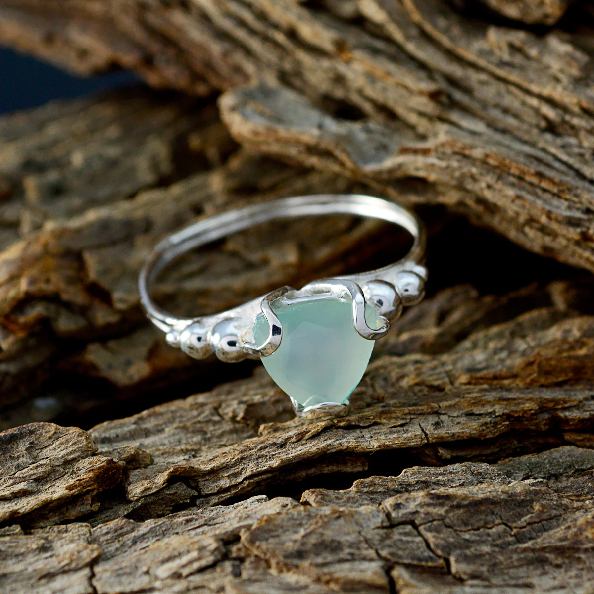 Aqua Chalcedony Solitaire Australian Silver Green Gemstones Delicate Rope-Wire Ring Jewelry - Image 3