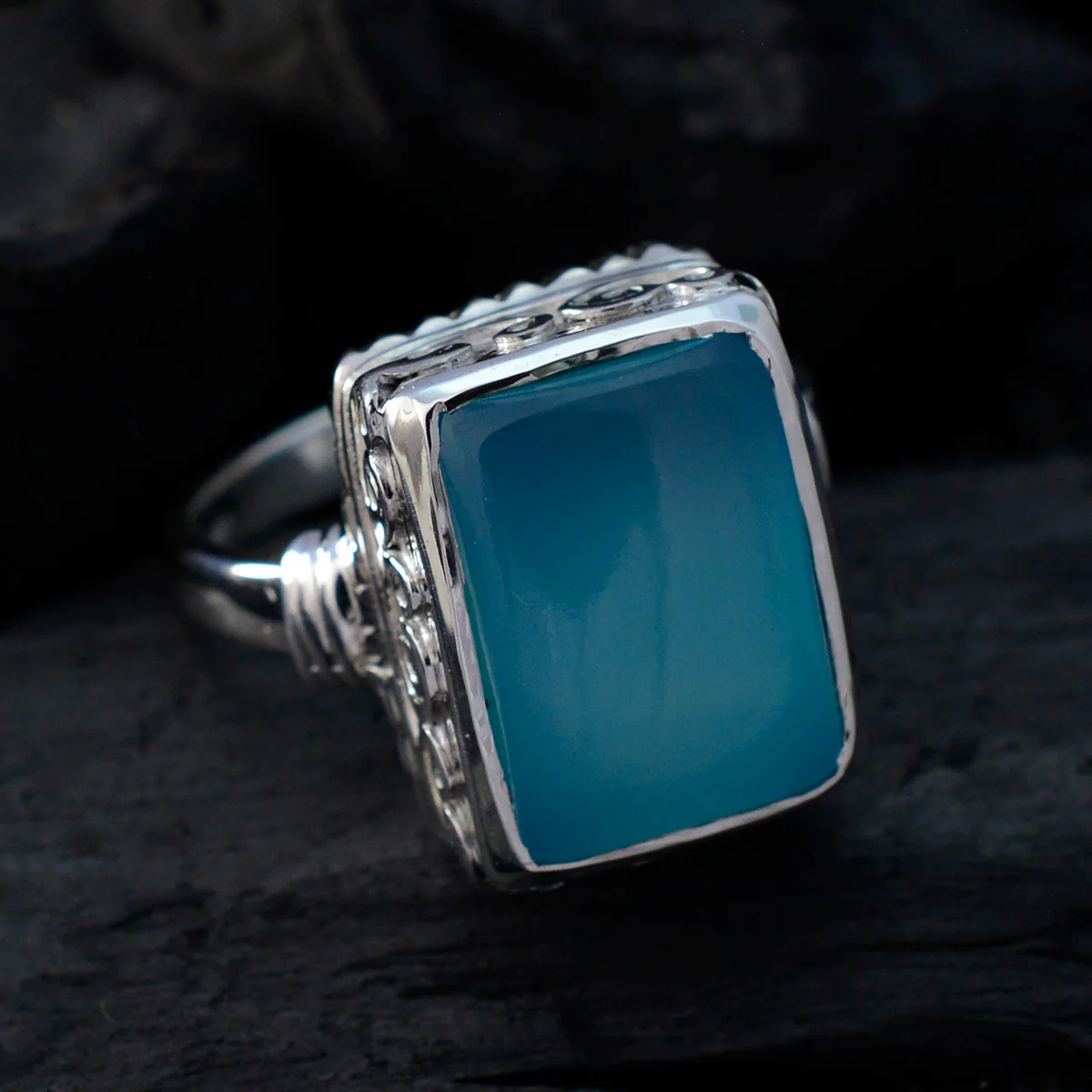 Aqua Chalcedony Solitaire Egyptian 925 Silver Green Gems Versatile Contemporary Ring Jewelry - Image 4