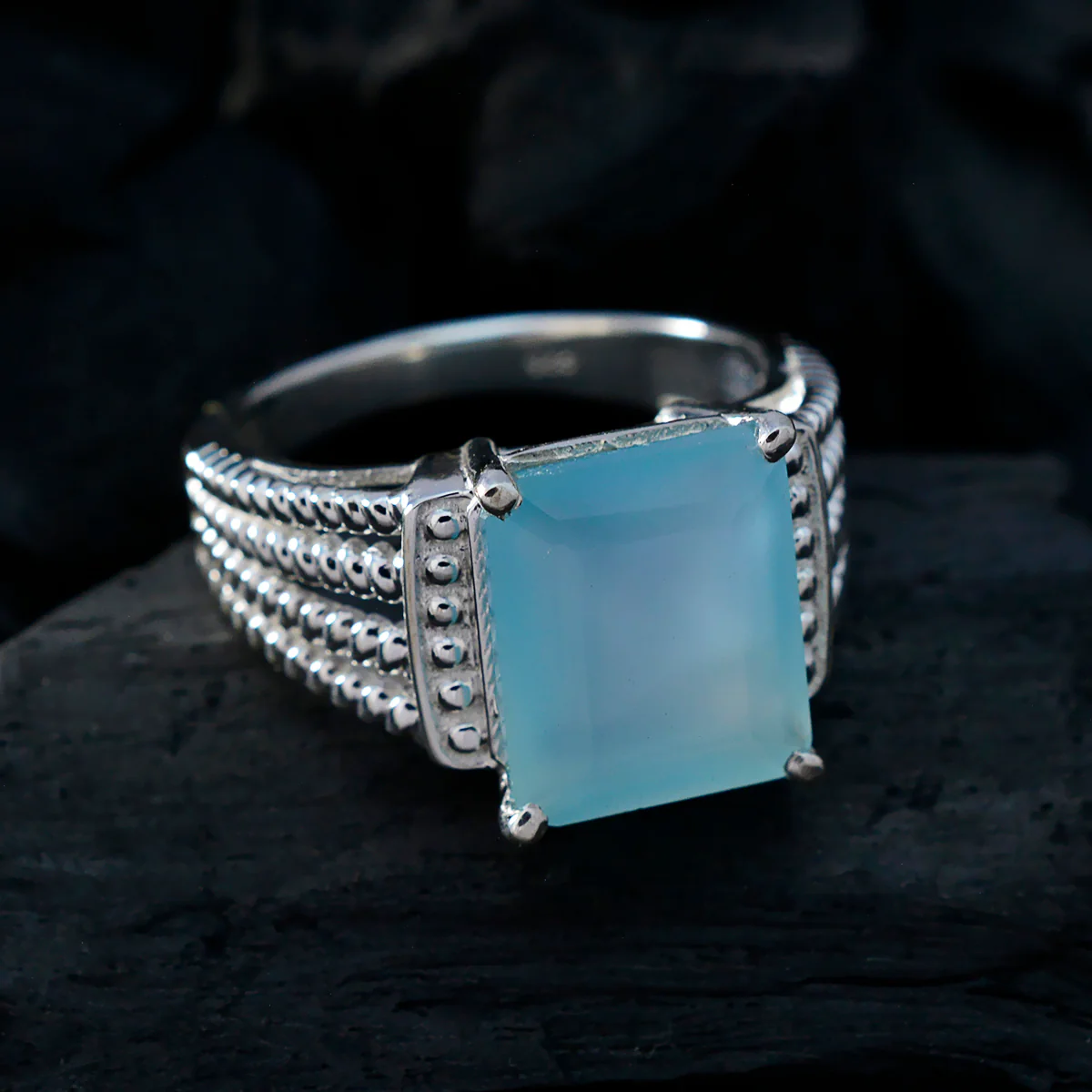 Aqua Chalcedony Solitaire German 92.5 Silver Green Gemstone Eye-catching Abstract Ring Jewellery - Image 4