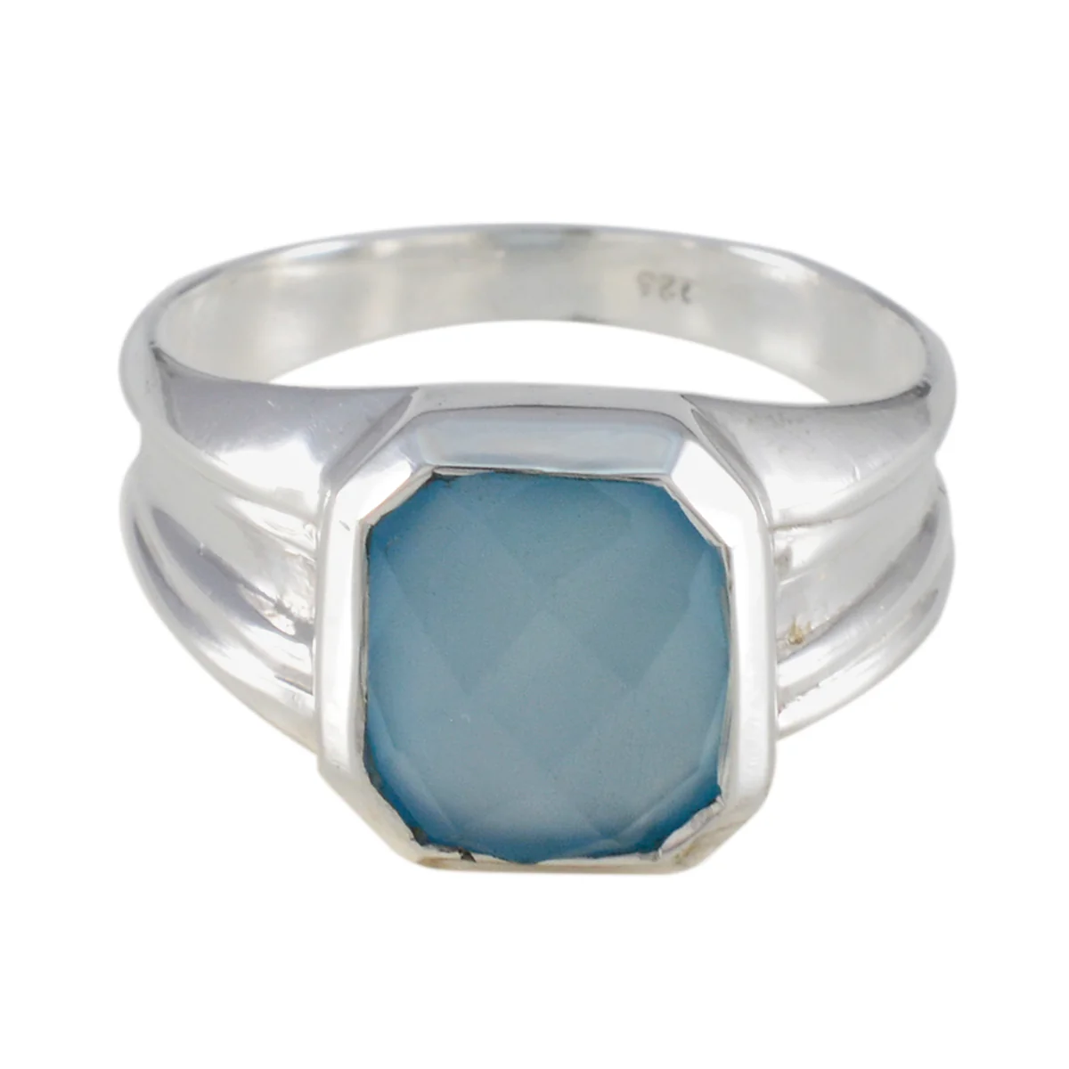 Aqua Chalcedony Solitaire Indian Silver Green Gems Eye-catching Abstract Ring Jewellery