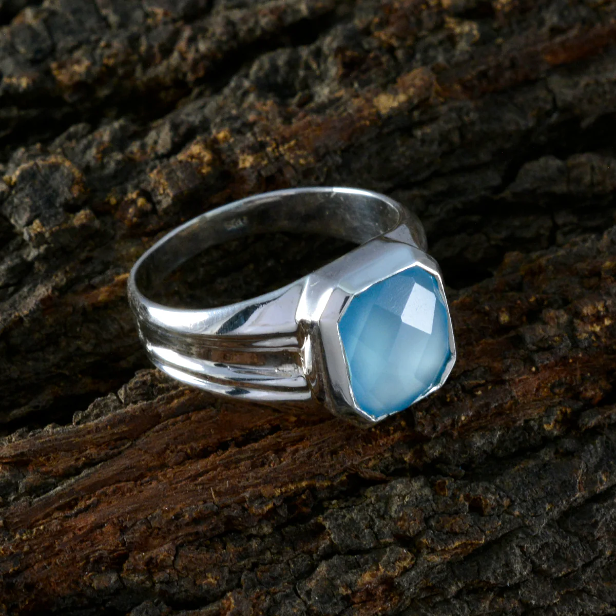 Aqua Chalcedony Solitaire Indian Silver Green Gems Eye-catching Abstract Ring Jewellery - Image 3