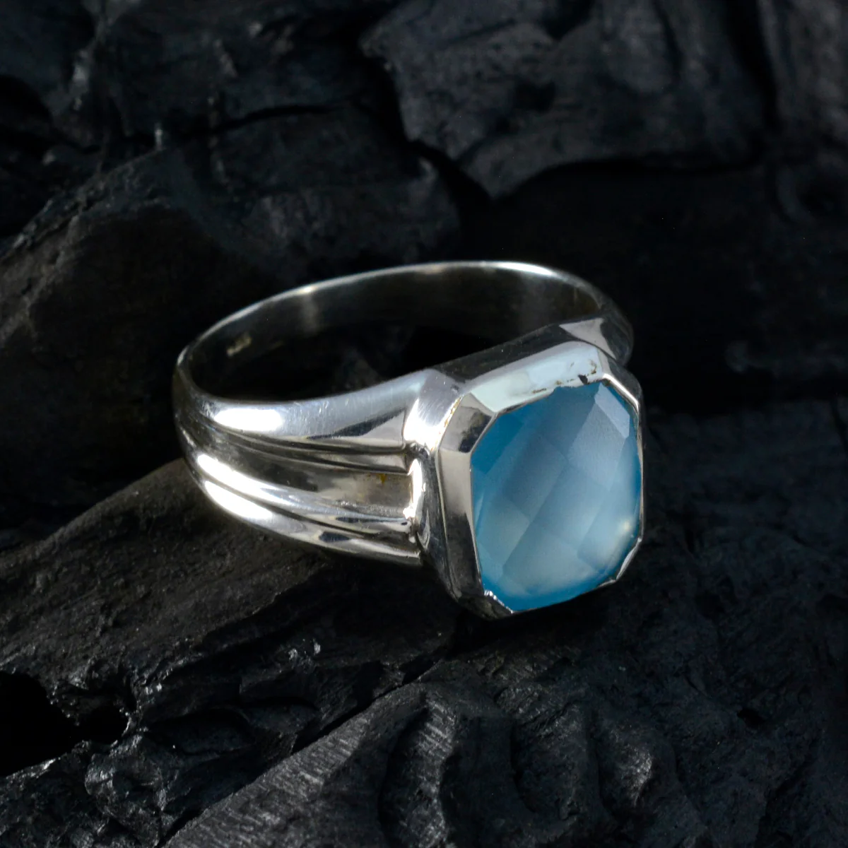 Aqua Chalcedony Solitaire Indian Silver Green Gems Eye-catching Abstract Ring Jewellery - Image 4
