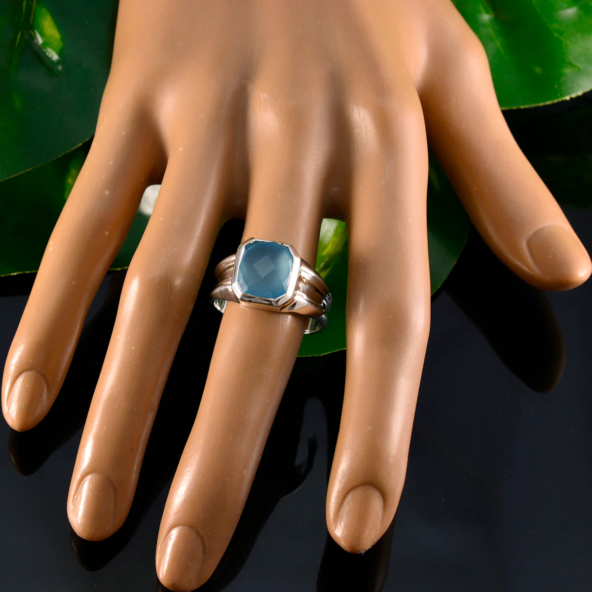Aqua Chalcedony Solitaire Indian Silver Green Gems Eye-catching Abstract Ring Jewellery - Image 5
