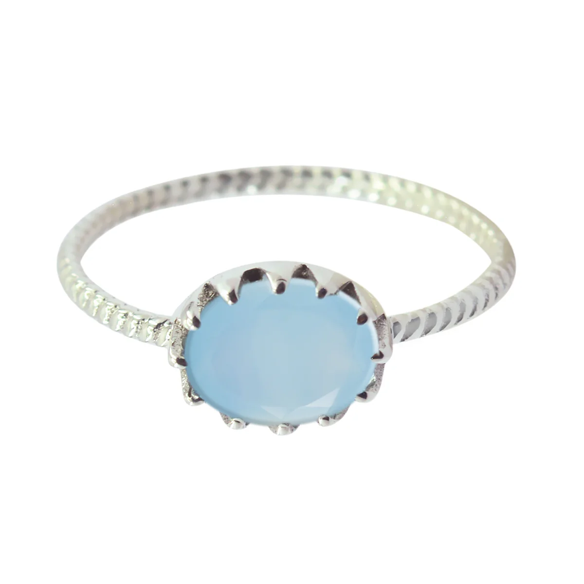 Aqua Chalcedony Solitaire Japanese 925 Sterling Silver Green Gemstone Elegant Twist Ring Jewelry