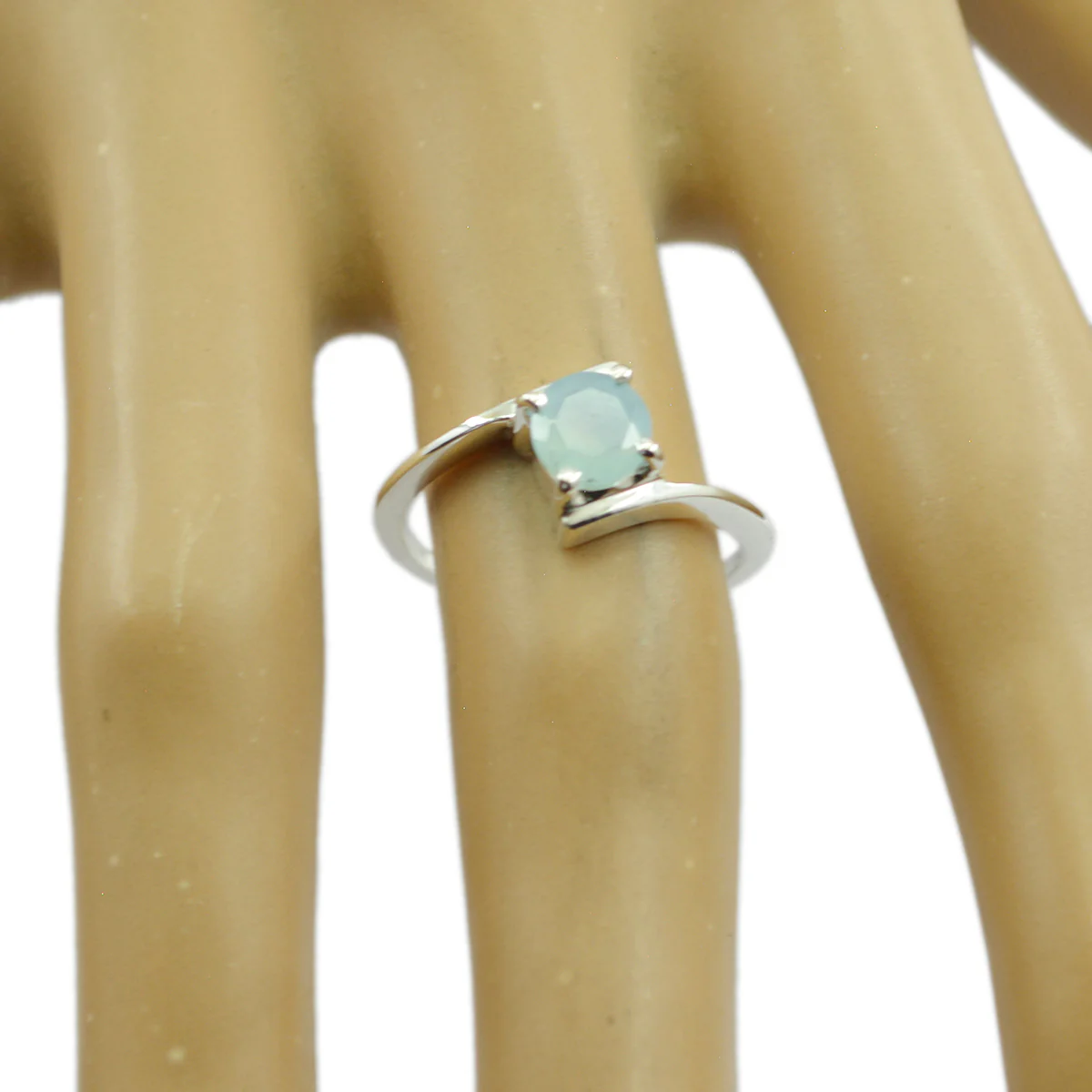 Aqua Chalcedony Solitaire Japanese Sterling Silver Green Gems Delicate Romantic Ring Jewellery - Image 2