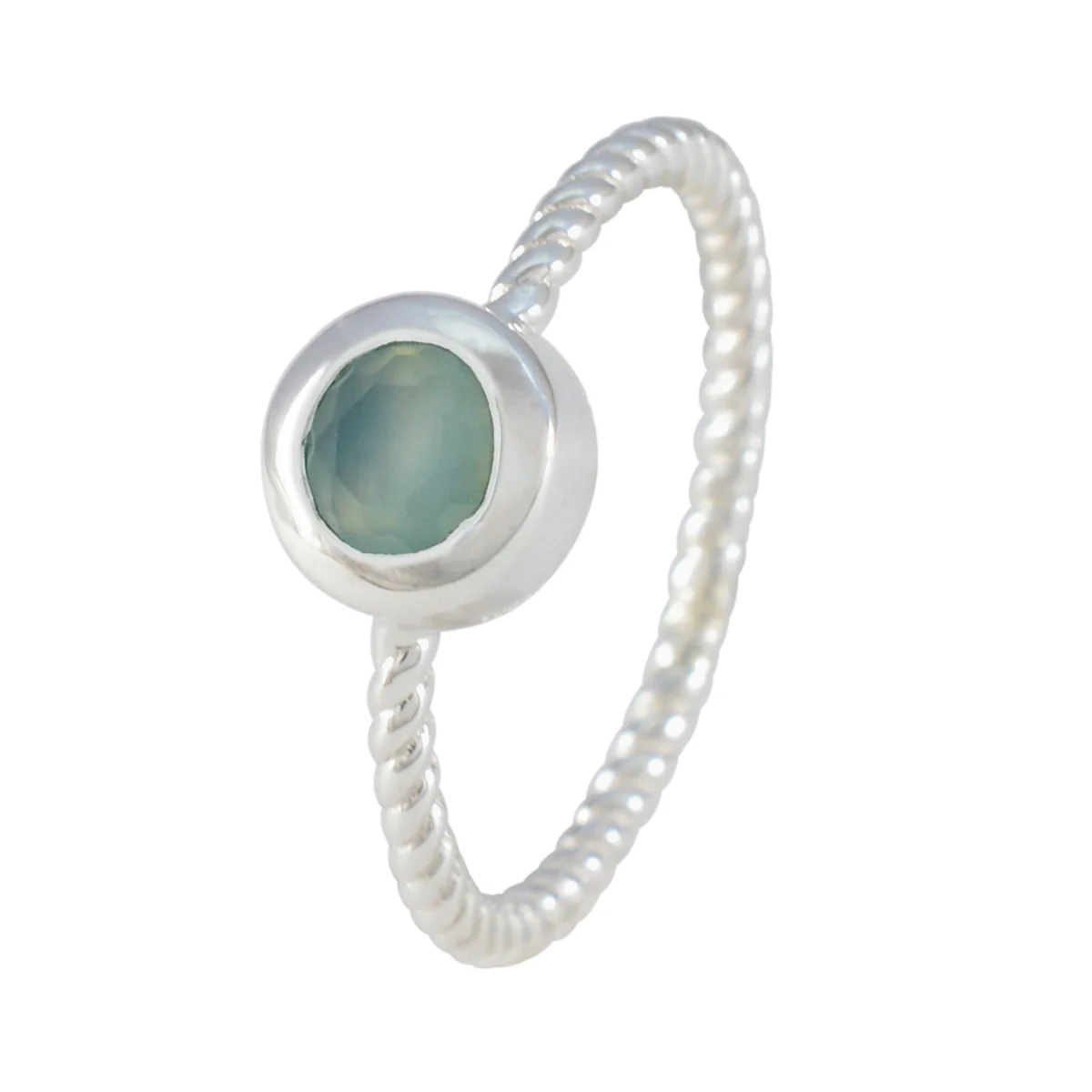 Aqua Chalcedony Solitaire Korean Sterling Silver Green Gems Delicate Trendy Ring Jewellery - Image 2