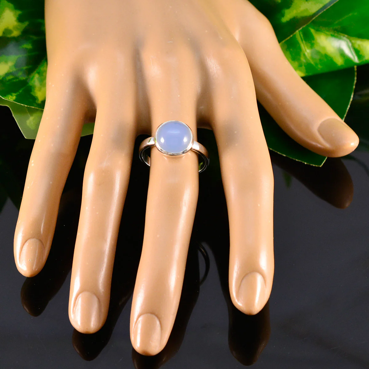 Aqua Chalcedony Solitaire Russian 925 Silver Green Gems Slim Modern Ring Jewelry - Image 5
