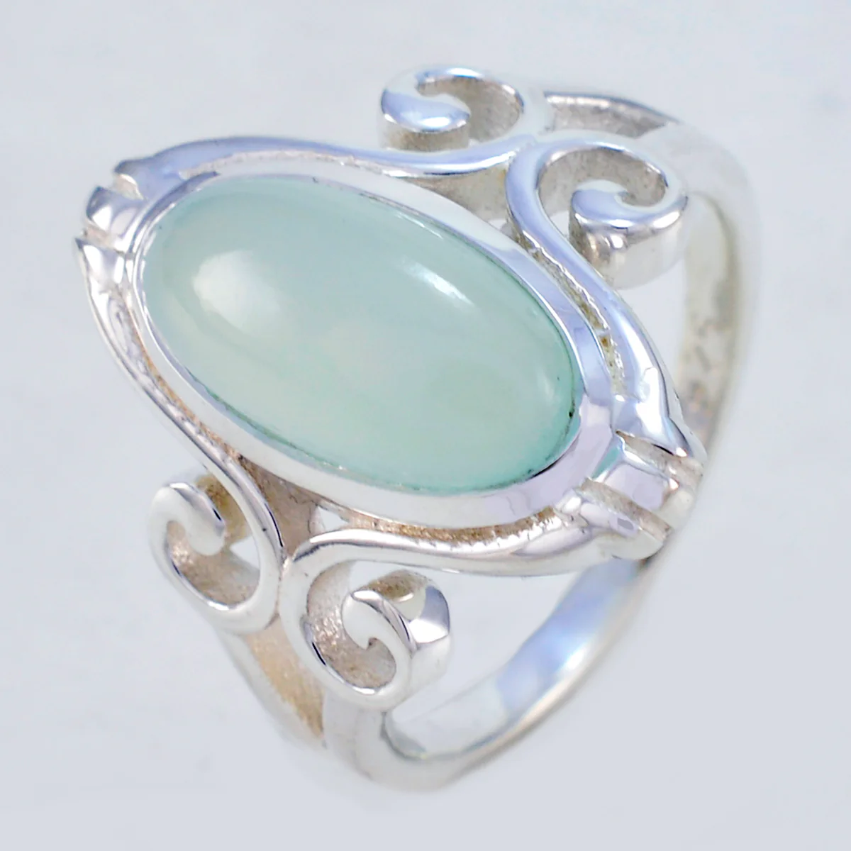 Aqua Chalcedony Solitaire Spanish Silver Green Gems Minimal Rope-Wire Ring Jewellery - Image 2