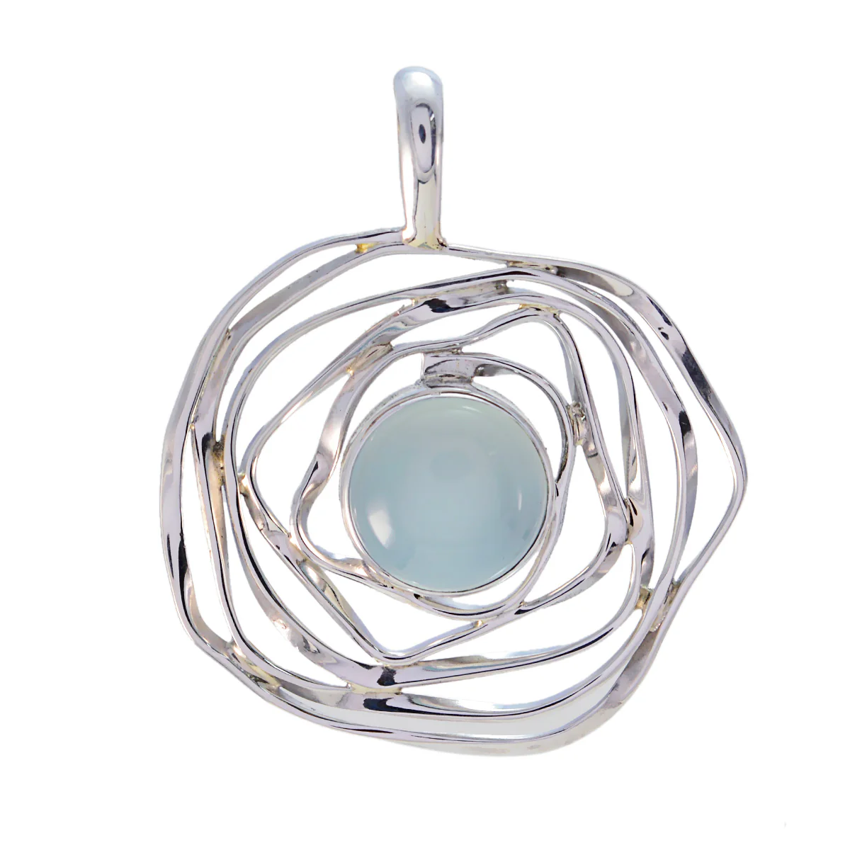 Aqua Chalcedony Tiny Mexican 925 Silver Solitaire Paula Rope-Wire Blue Pendant Jewelry - Image 2