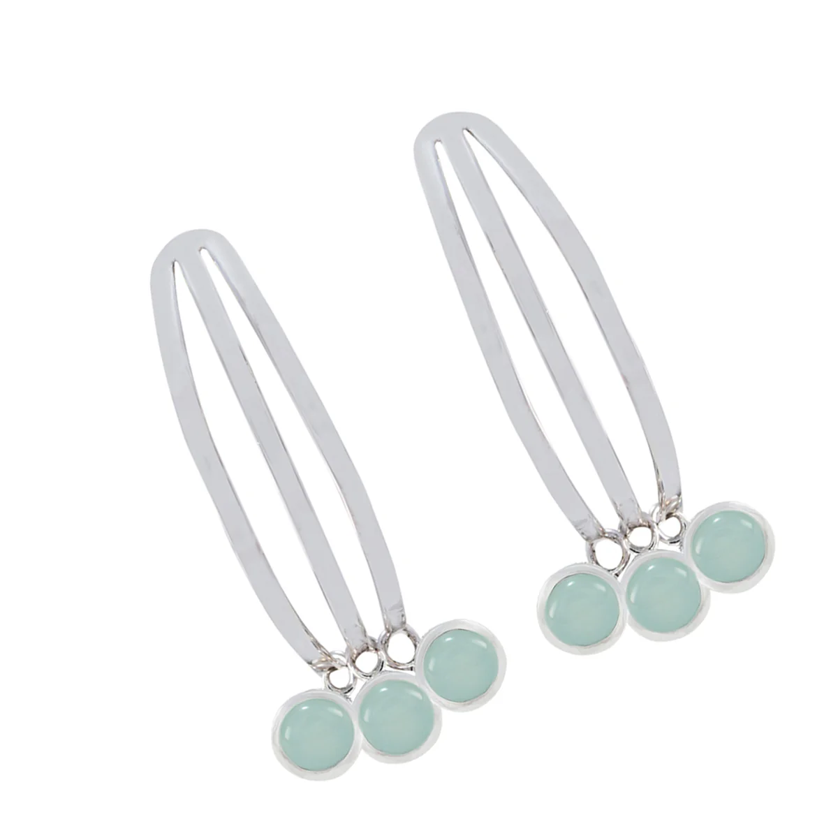 Aqua Chalcedony Turkish Milagros multiple Stud Green Sterling Silver Earring - Image 2