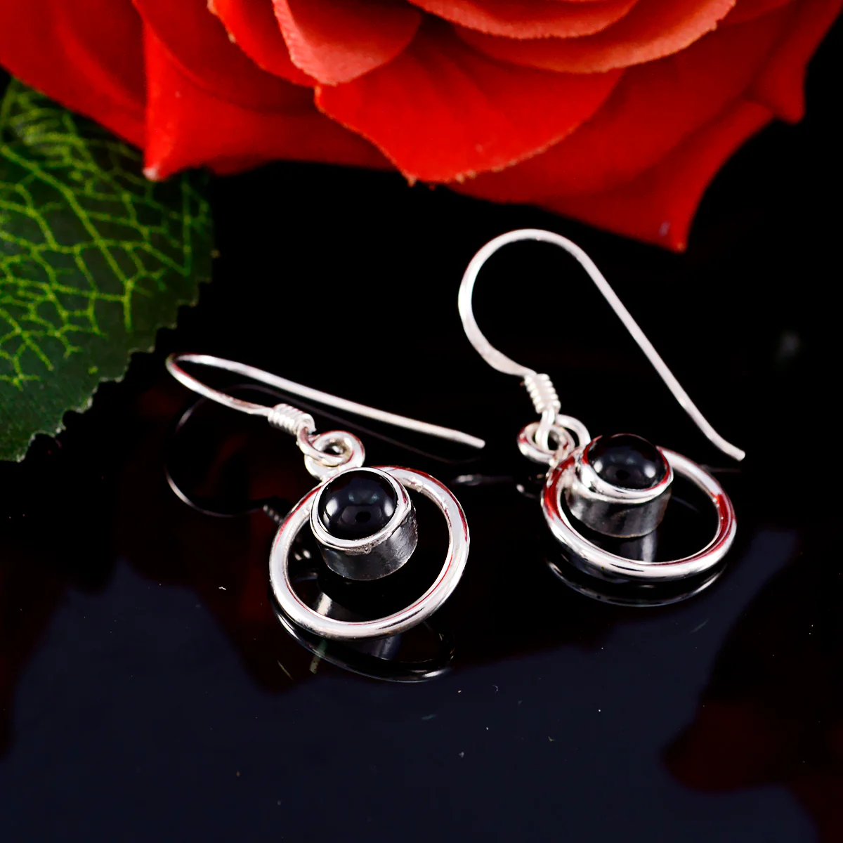 Black Onyx African Audrey multiple Dangle Black 92.5 Silver Earring - Image 4