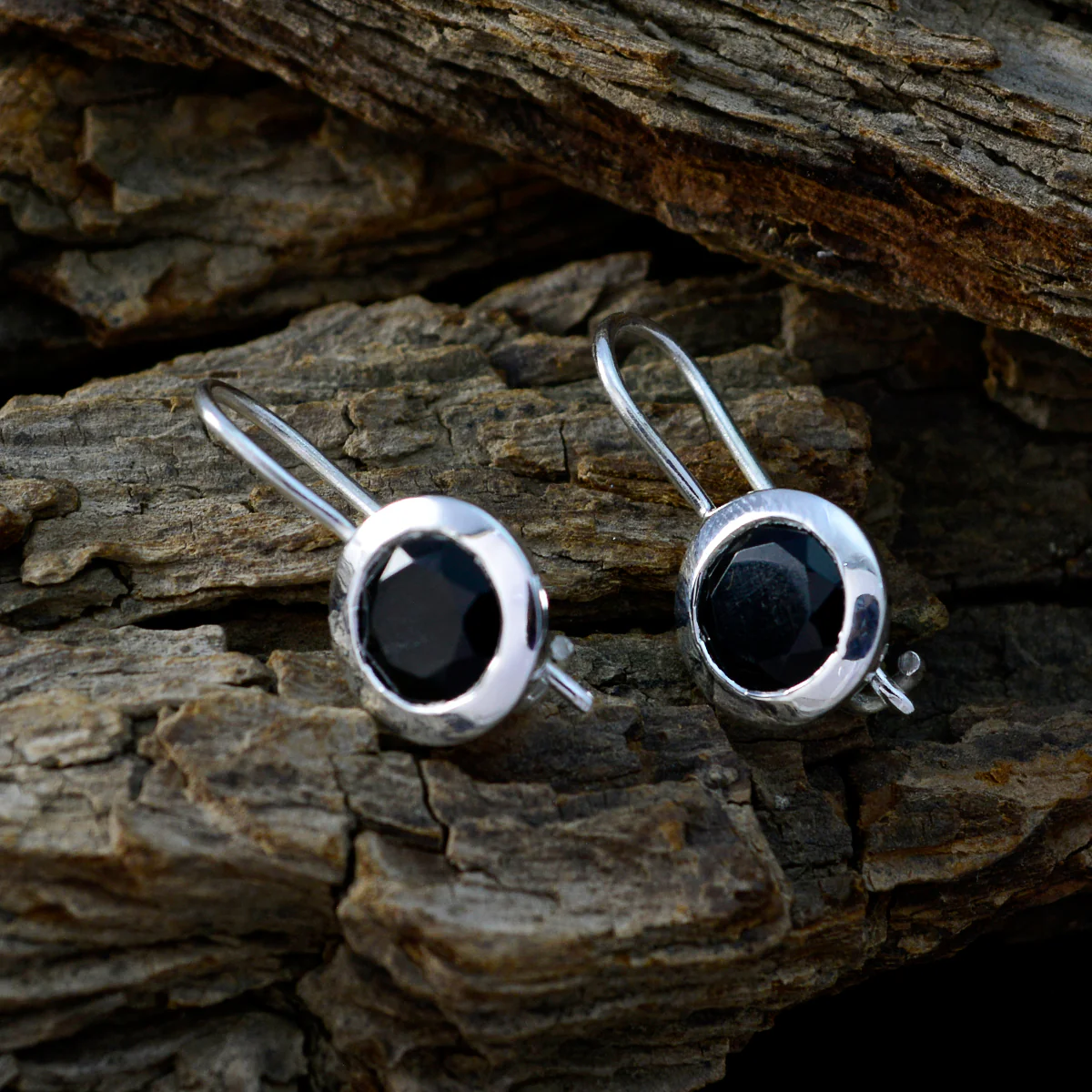 Black Onyx American Audrey Solitaire Dangle Black 925 Silver Earring - Image 3