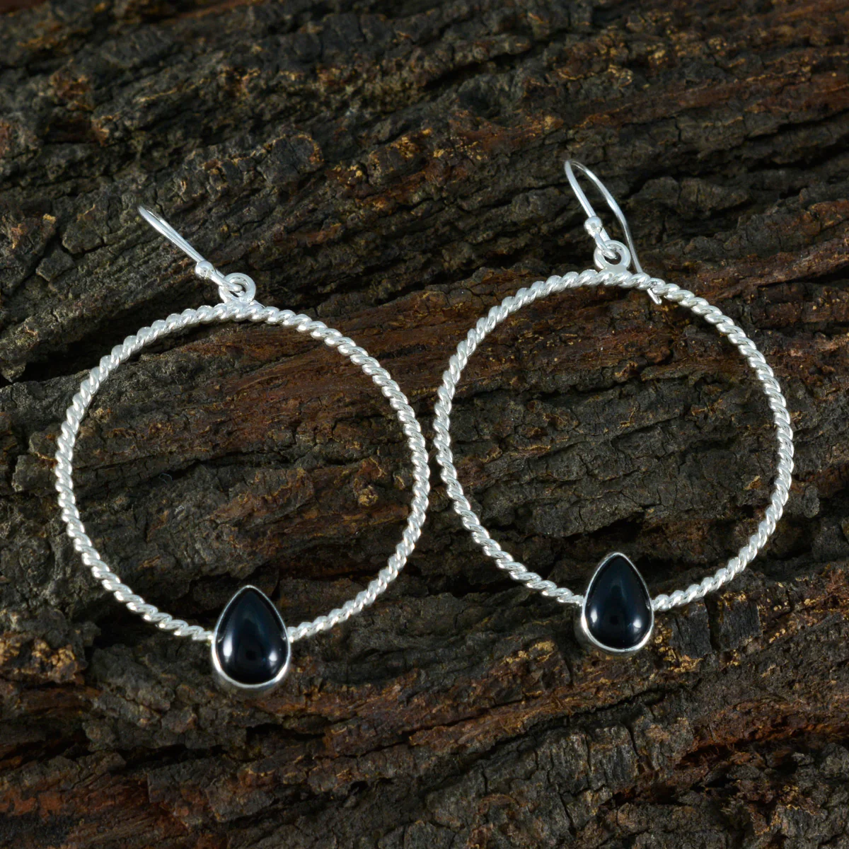Black Onyx American Eva Solitaire Dangle Black Sterling Silver Earring - Image 3