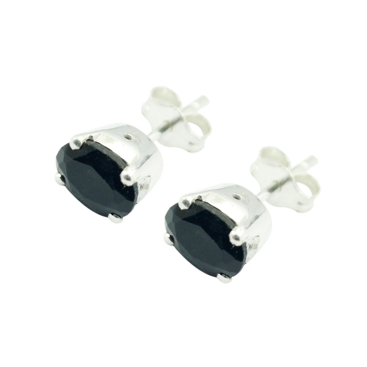 Black Onyx Australian Victoria Solitaire Stud Black 92.5 Silver Earring - Image 2