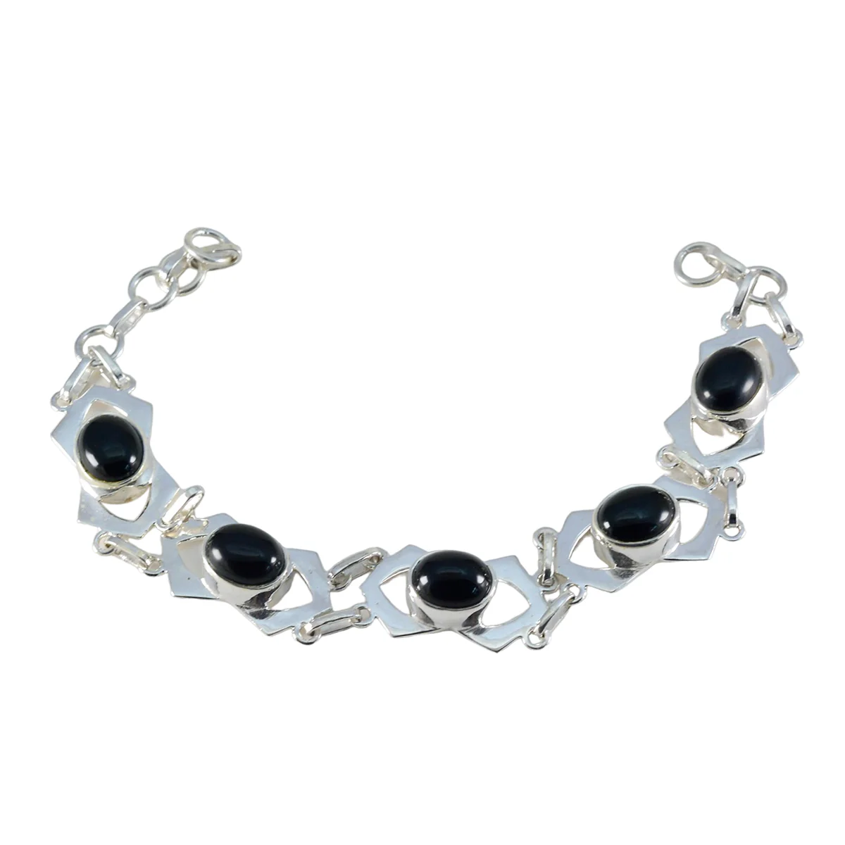 Black Onyx Chocolate Cake Day Minimal Black Sterling Silver Links Bracelet - Image 2
