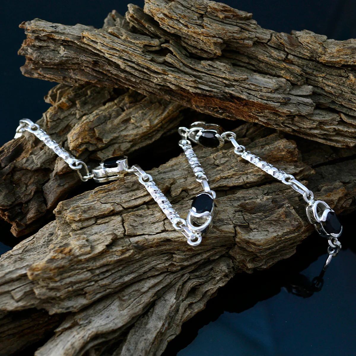 Black Onyx Christmas in July Dainty Black Silver Links Bracelet - Image 3