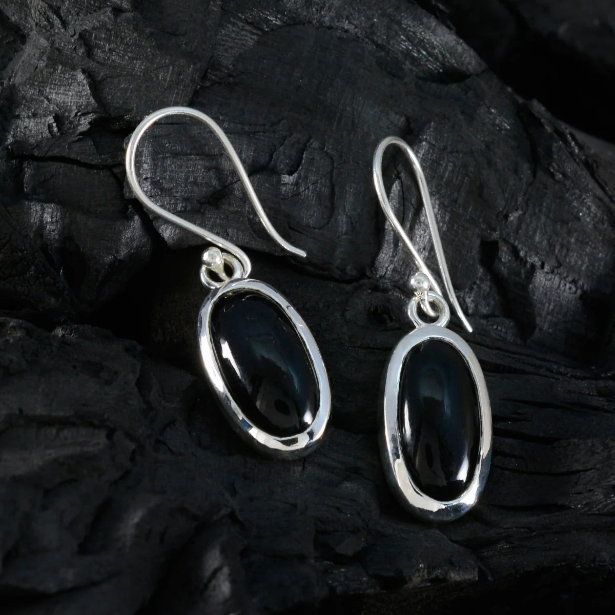 Black Onyx Egyptian Emma Solitaire Dangle Black Silver Earring - Image 2