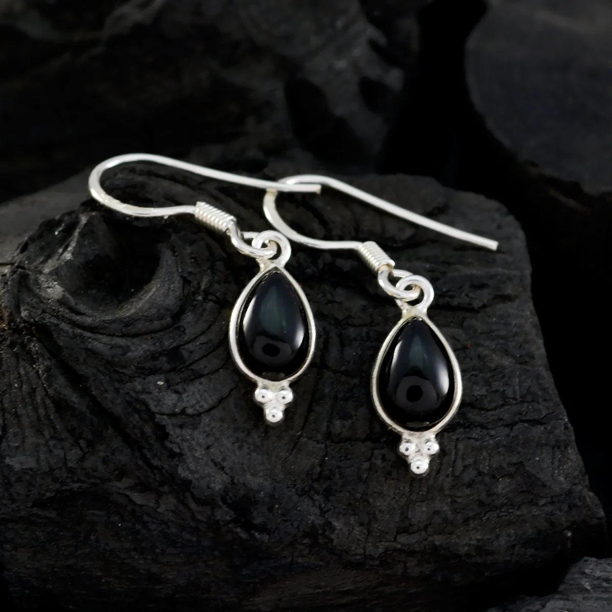 Black Onyx Egyptian Isabella multiple Dangle Black 925 Silver Earring - Image 4