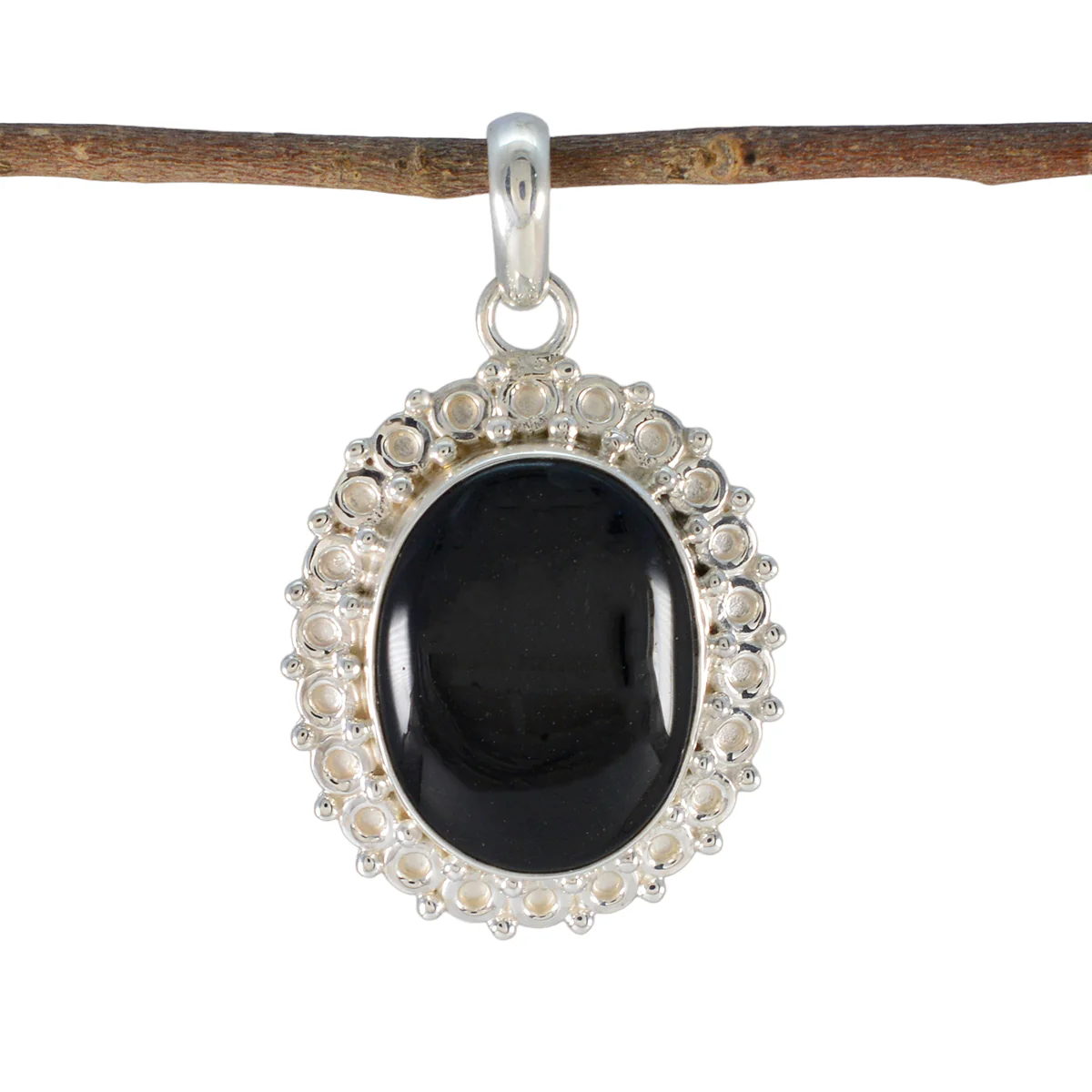 Black Onyx Essential American Sterling Silver Solitaire Yasmine Rope-Wire Black Pendant Jewellery