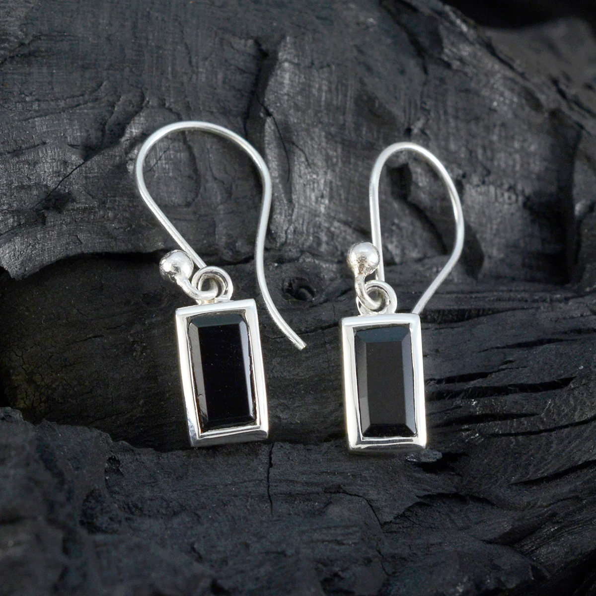 Black Onyx German Layla Solitaire Dangle Black 925 Silver Earring - Image 2