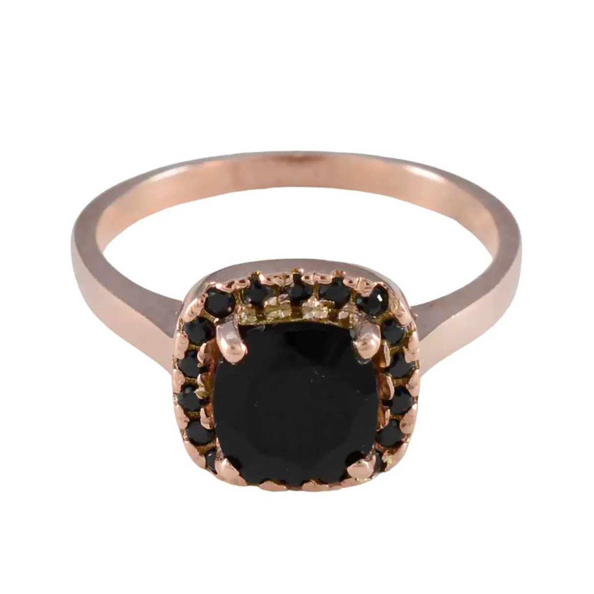 Black Onyx Halo American 925 Silver Black Gems Delicate Romantic Ring Jewellery