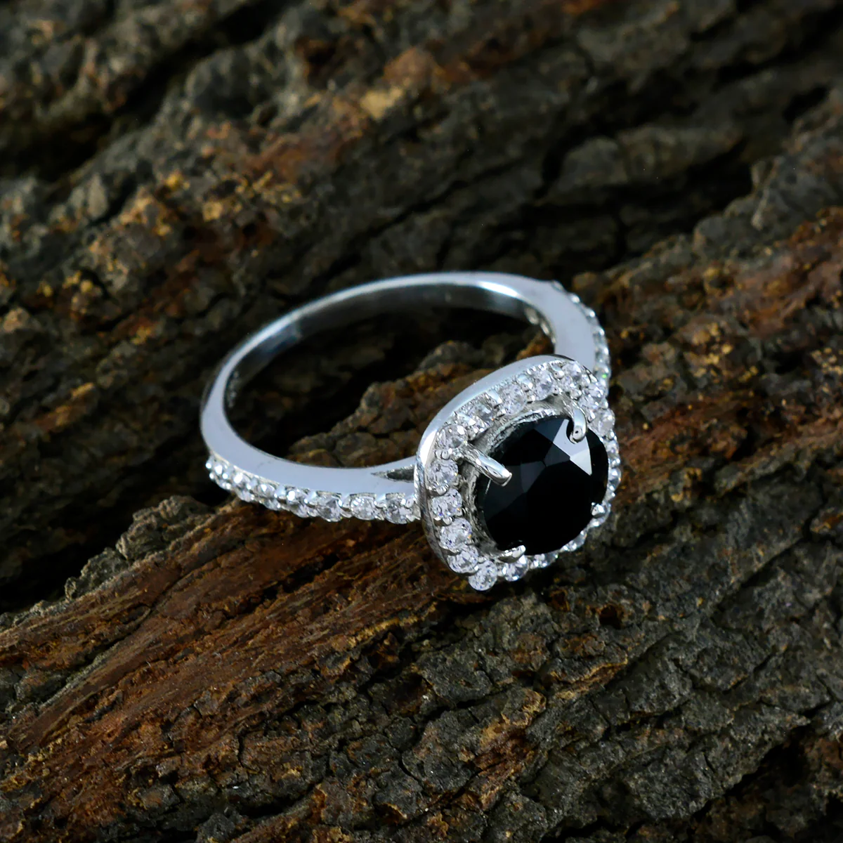 Black Onyx Halo Moroccan Silver Black Gems Slim Abstract Ring Jewelry - Image 3