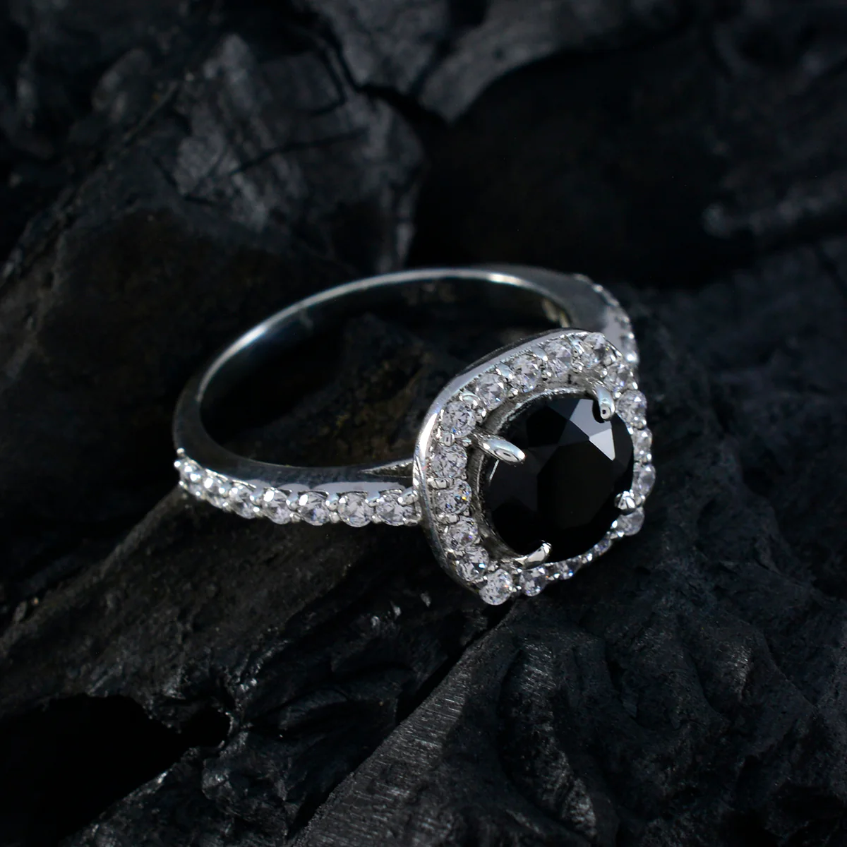 Black Onyx Halo Moroccan Silver Black Gems Slim Abstract Ring Jewelry - Image 4