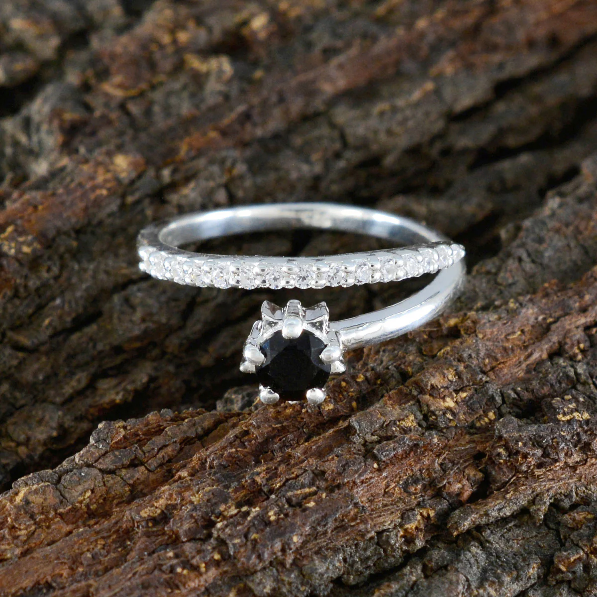 Black Onyx Halo Turkish Sterling Silver Black Gemstone Elegant Abstract Ring Jewelry - Image 3