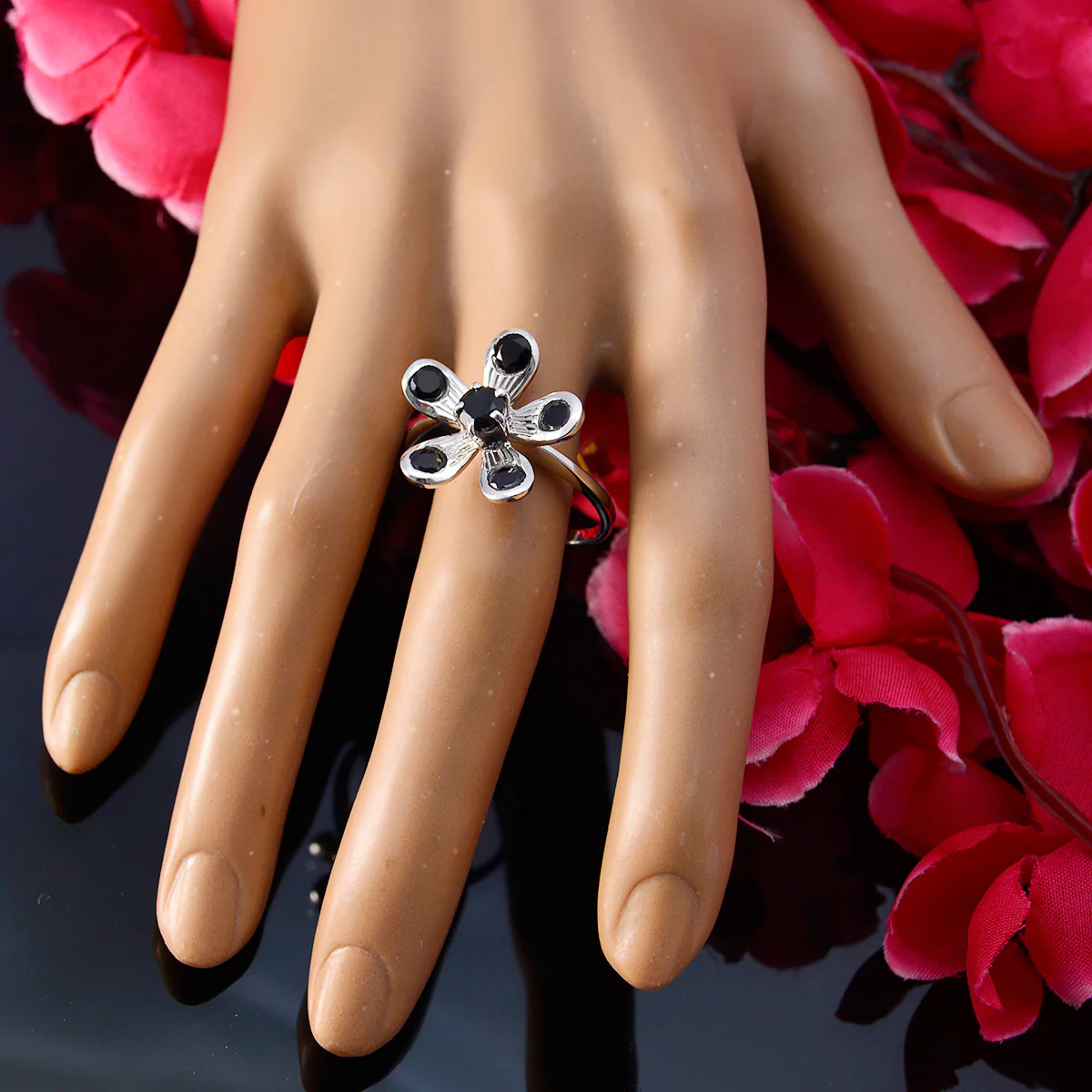 Black Onyx Hexa Moroccan Sterling Silver Black Gems Minimal Fairytale Ring Jewelry - Image 5