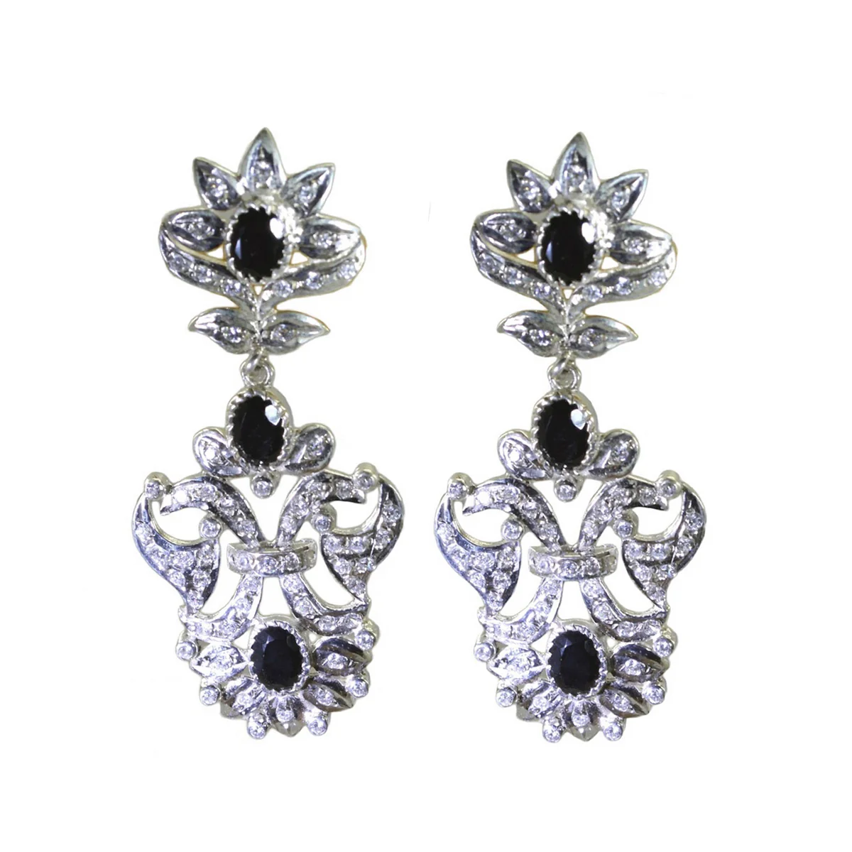 Black Onyx Indian Aisha multiple Stud Black Silver Earring