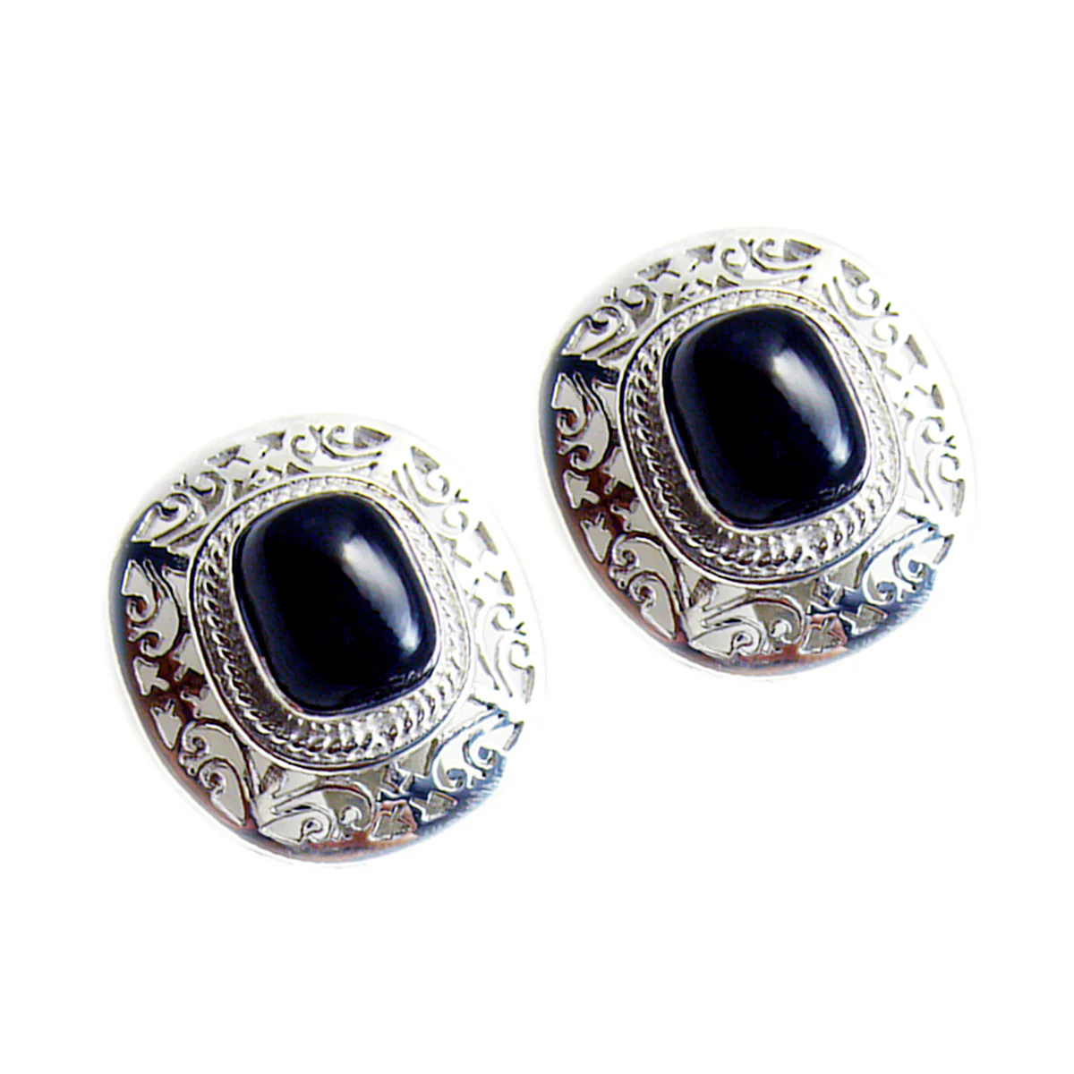 Black Onyx Italian Giulia Solitaire Stud Black Sterling Silver Earring - Image 3
