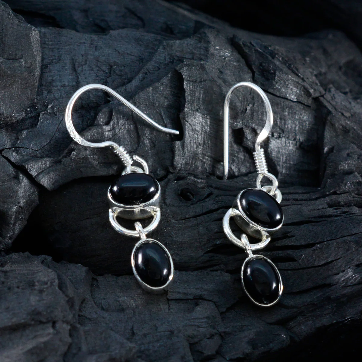 Black Onyx Japanese Micaela multiple Dangle Black Silver Earring - Image 4