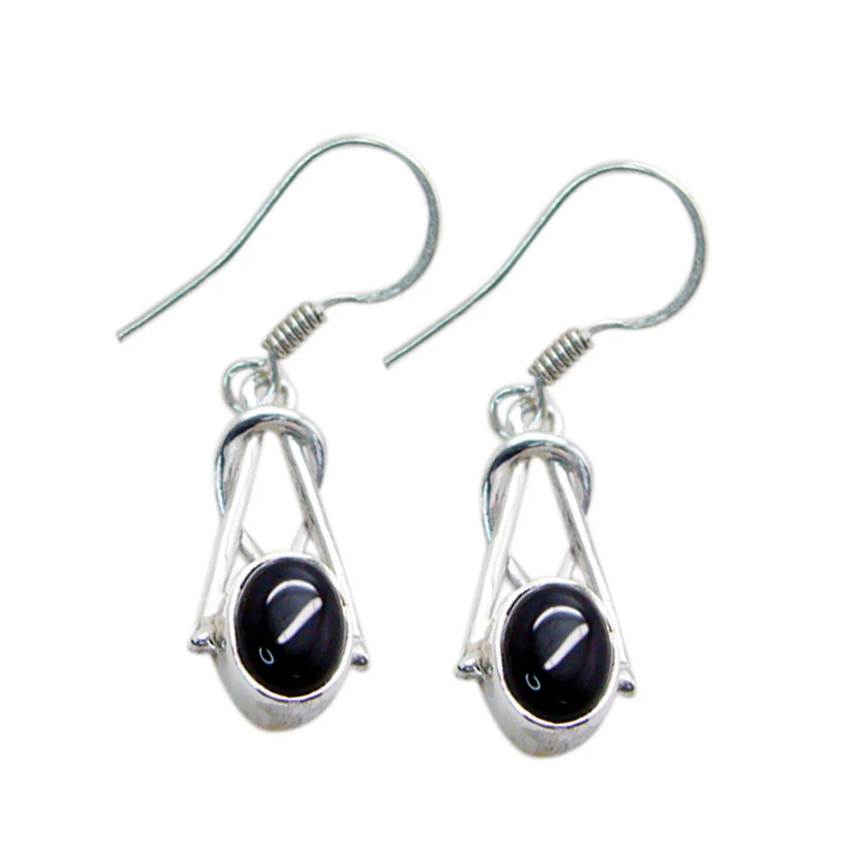 Black Onyx Korean Bianca multiple Dangle Black Silver Earring