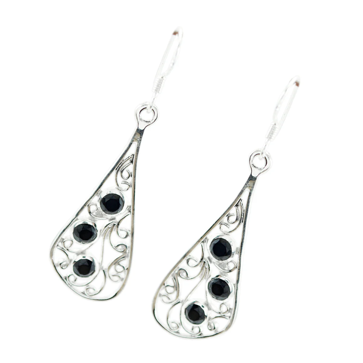 Black Onyx Korean Paula multiple Dangle Black 92.5 Silver Earring - Image 2