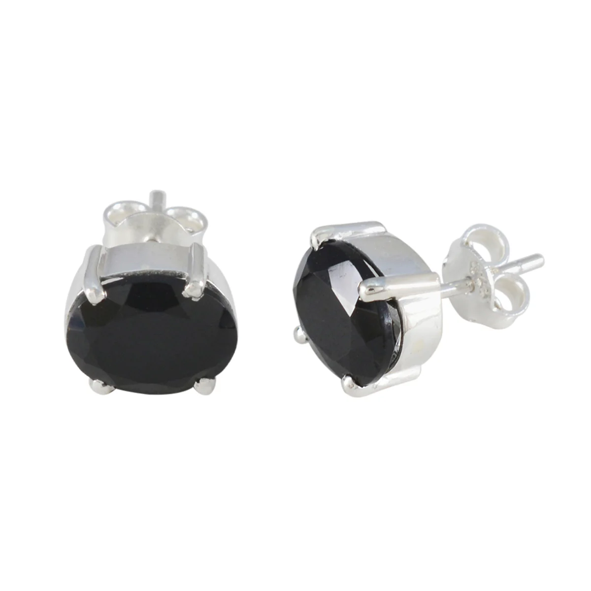 Black Onyx Latin American Yasmin Solitaire Stud Black Silver Earring - Image 2