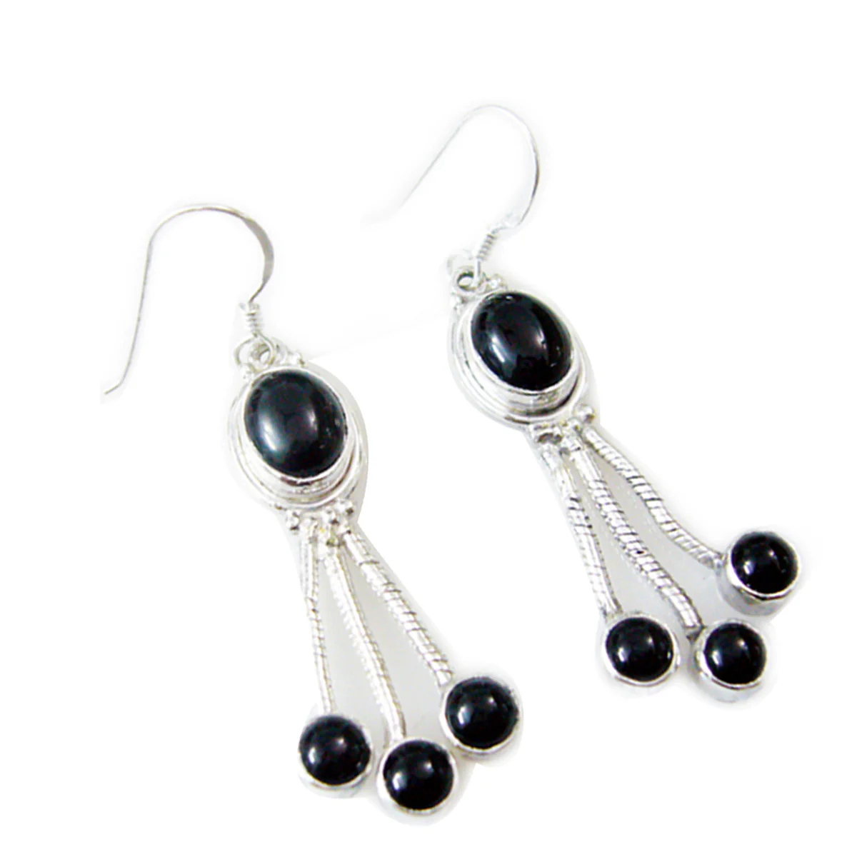 Black Onyx Mexican Aisha multiple Dangle Black 92.5 Silver Earring - Image 3