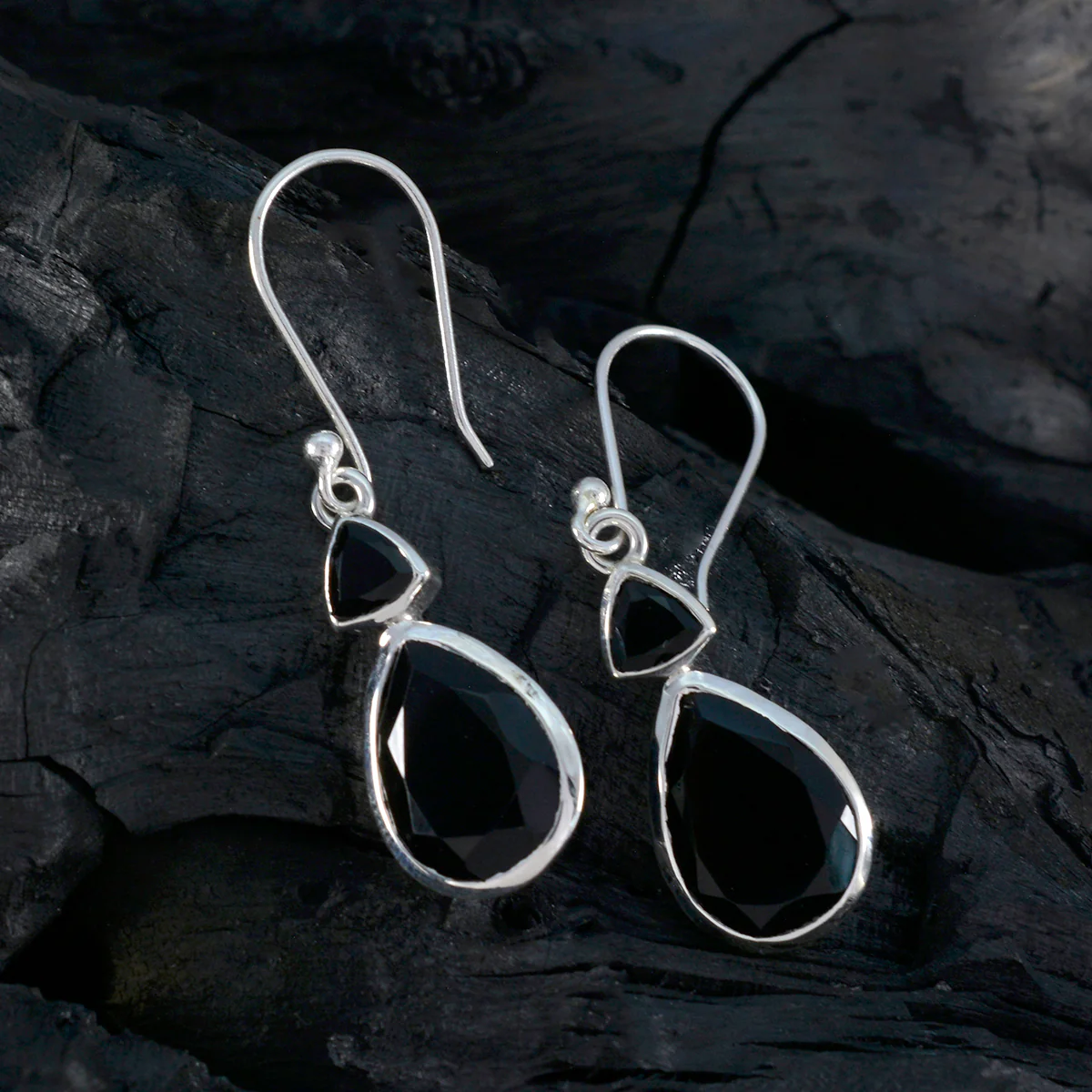 Black Onyx Mexican Ana Toi et Moi Dangle Black 92.5 Silver Earring - Image 2