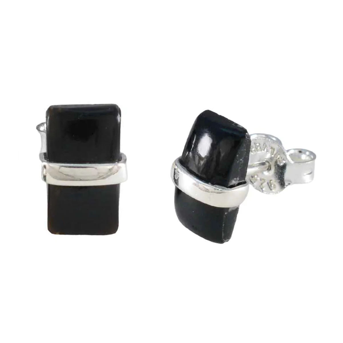 Black Onyx Middle Eastern Grace Solitaire Stud Black 925 Silver Earring - Image 2